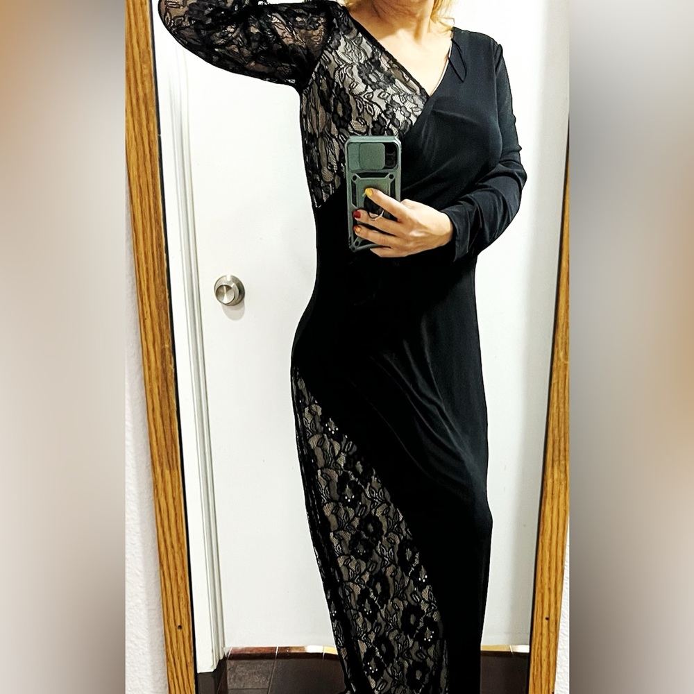 Elegant Black Lace-Panel Maxi Dress